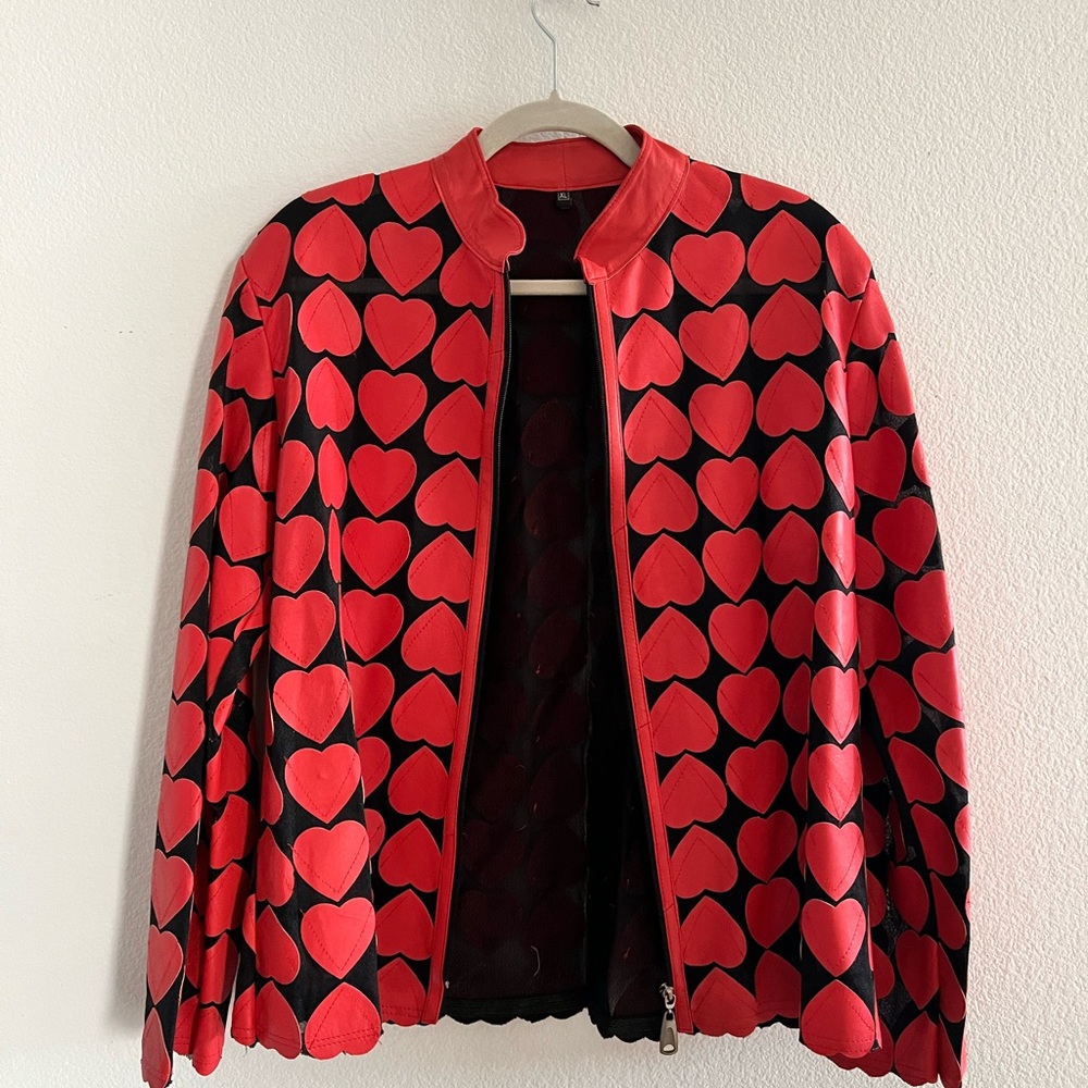 Red Heart Pattern leather Jacket size XL